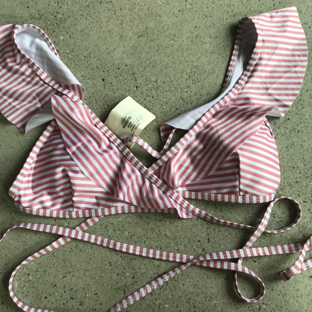 Pink striped wrap bikini top brand new